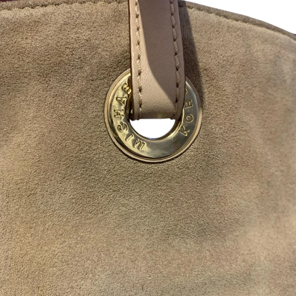 ​Michael Kors Fulton Large N/S Suede Tote‎ Bag Dark Dune Taupe Open Bucket - Picture 6 of 9